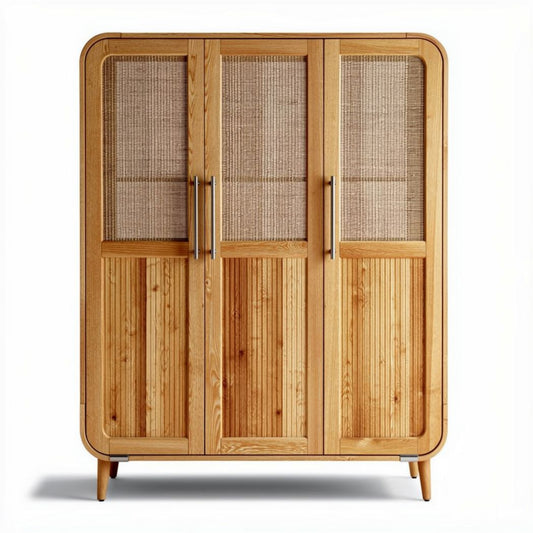 Houten kast met bamboe panelen en drie deuren 120 x 60 x 180cm