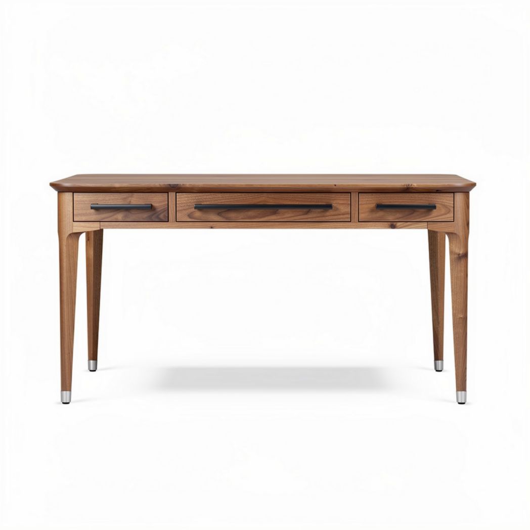 Houten bureau met drie lades afmetingen 150 x 60 x 75cm bruin