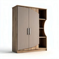 Opbergkast met geschakelde deuren en open planken van hout 180 x 80 x 40cm