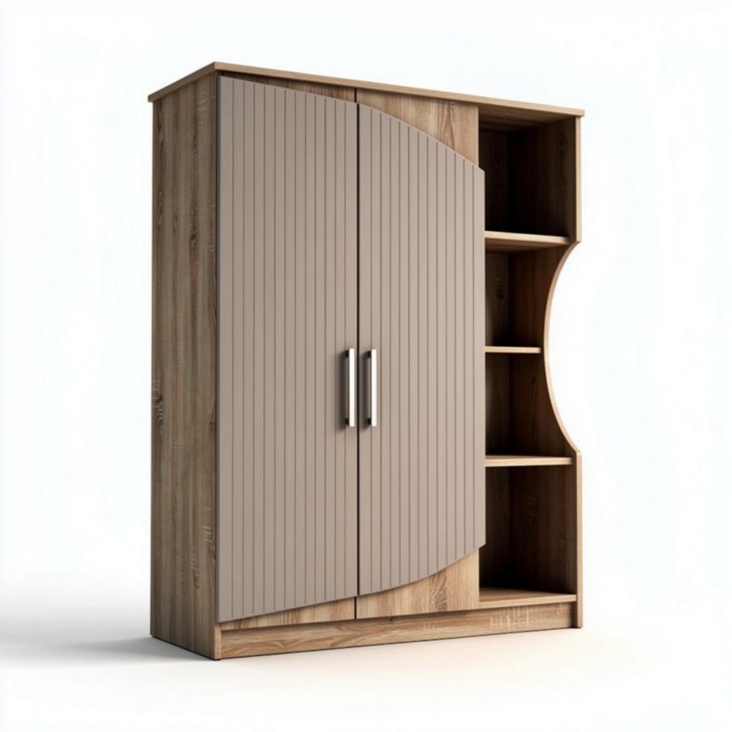 Opbergkast met geschakelde deuren en open planken van hout 180 x 80 x 40cm