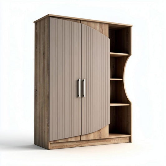 Opbergkast met geschakelde deuren en open planken van hout 180 x 80 x 40cm