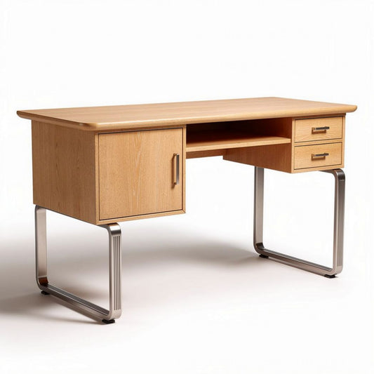 eiken bureau met metalen poten 120 x 60 x 75cm voor kantoor of studie