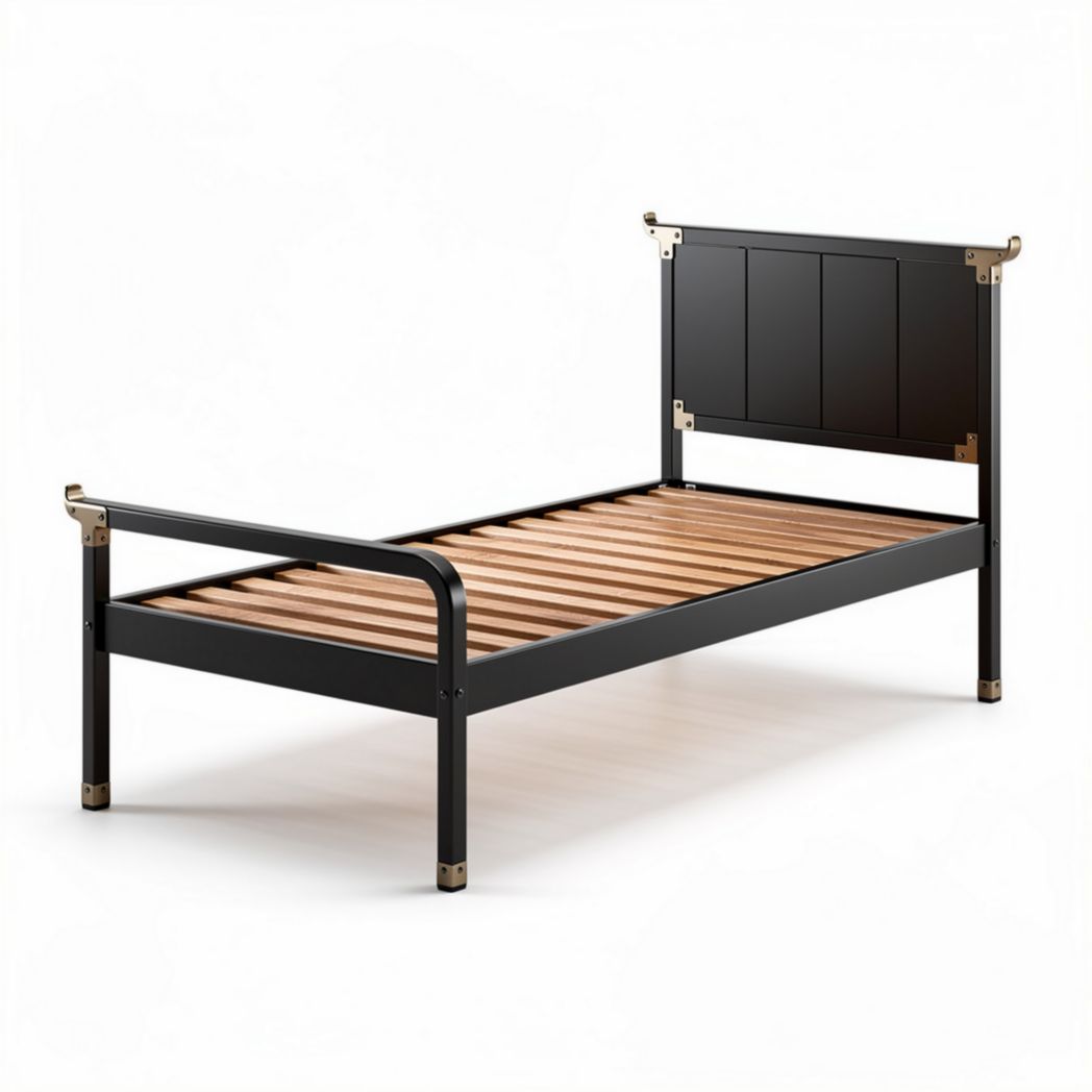 Metalen bedframe zwart 190 x 90 cm met houten lattenbodem en stevige constructie