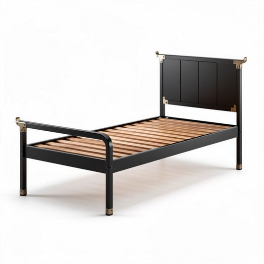 Metalen bedframe zwart 190 x 90 cm met houten lattenbodem en stevige constructie