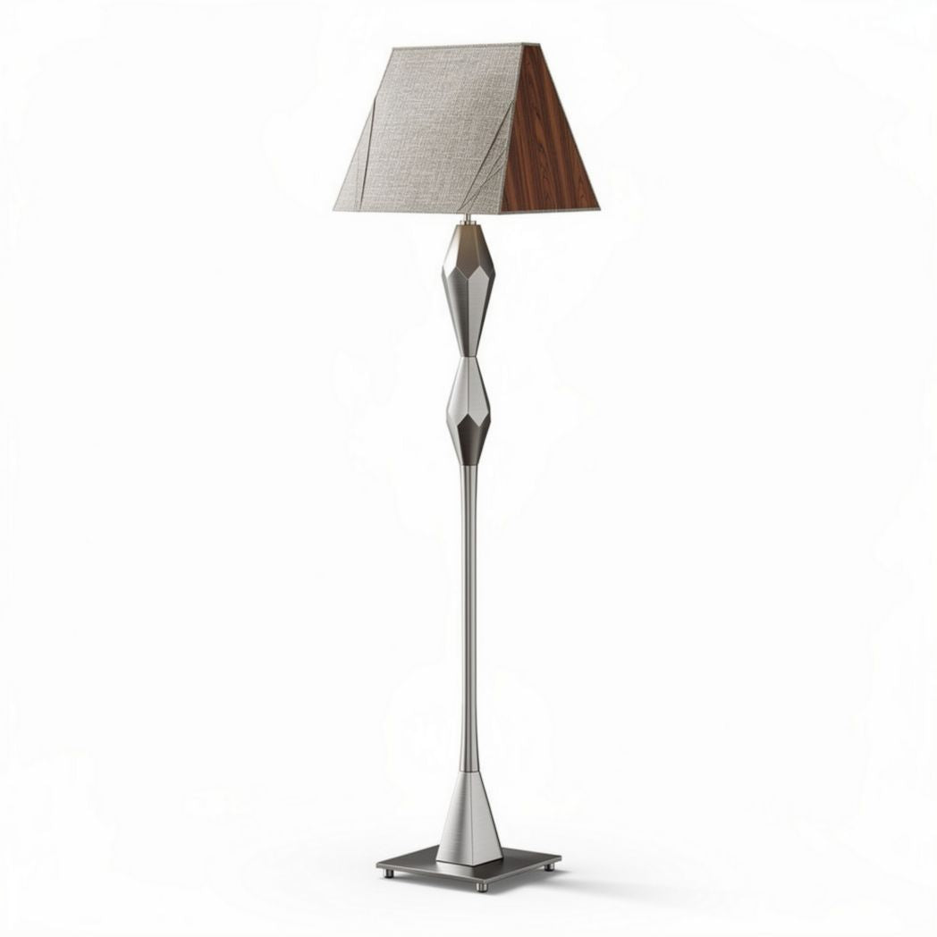 Vloerlamp met metalen basis en stoffen kap in grijs en bruin 45 x 45 x 150cm
