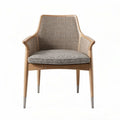 Houten fauteuil met geweven zitting en rugleuning in beige en grijs 60 x 60 x 80cm