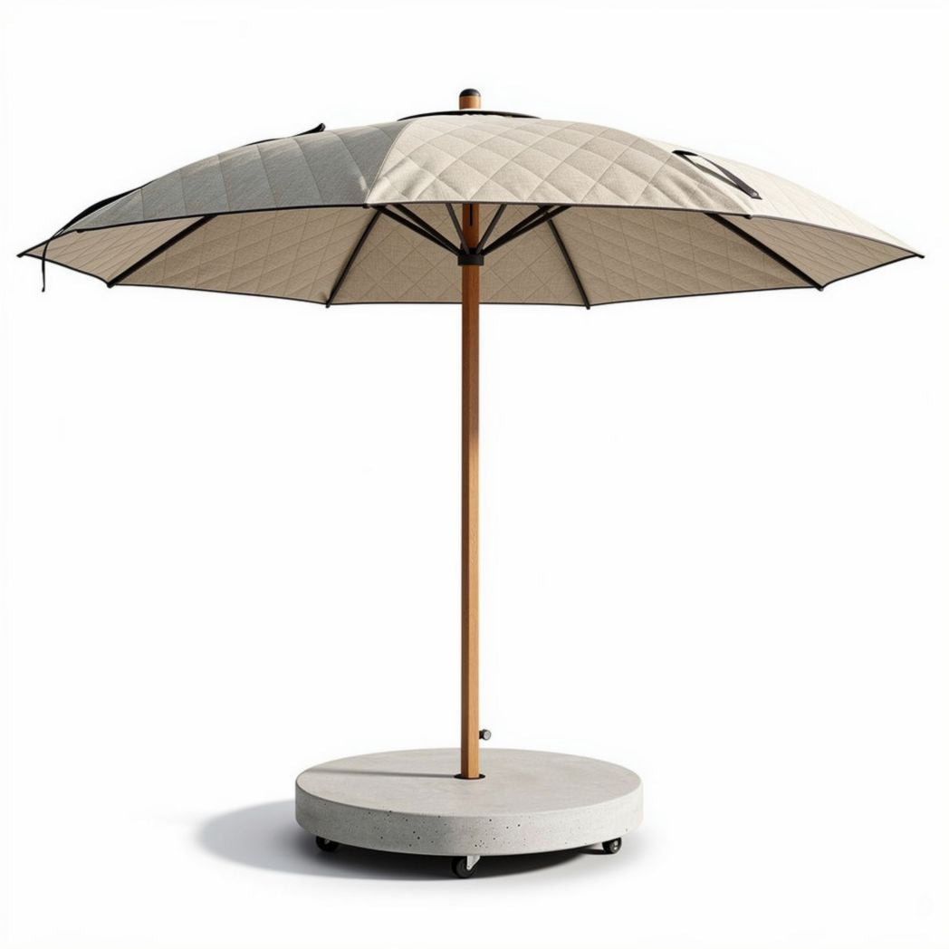 Parasoll met betonnen voet en houten steel 200 x 200 x 260cm beige